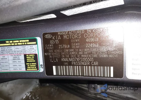 2015 Kia Cadenza Premium из США, поврежденный, VIN KNALN4D7XF5195501